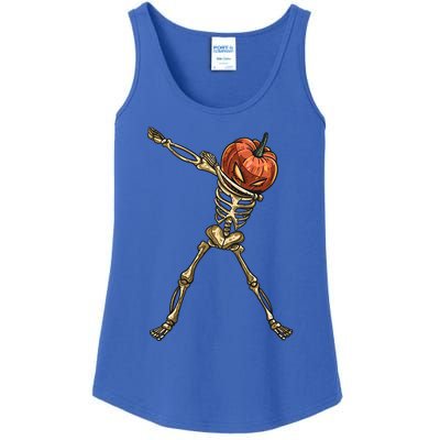 Funny Dabbing Skeleton Pumpkin Orange Lantern Print Gift Ladies Essential Tank