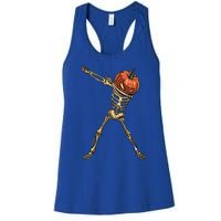 Funny Dabbing Skeleton Pumpkin Orange Lantern Print Gift Women's Racerback Tank