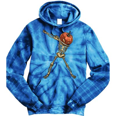 Funny Dabbing Skeleton Pumpkin Orange Lantern Print Gift Tie Dye Hoodie