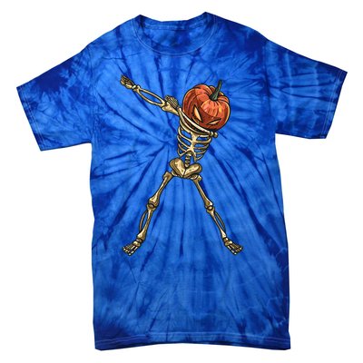 Funny Dabbing Skeleton Pumpkin Orange Lantern Print Gift Tie-Dye T-Shirt