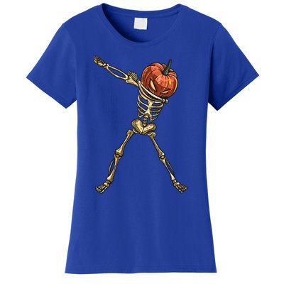 Funny Dabbing Skeleton Pumpkin Orange Lantern Print Gift Women's T-Shirt