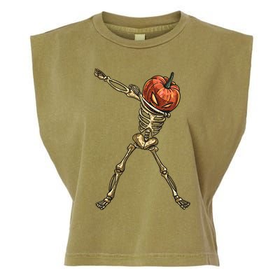 Funny Dabbing Skeleton Pumpkin Orange Lantern Print Gift Garment-Dyed Women's Muscle Tee