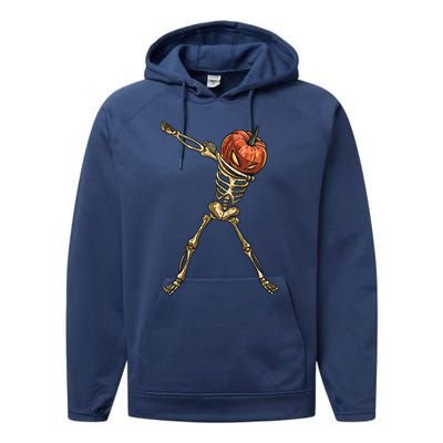 Funny Dabbing Skeleton Pumpkin Orange Lantern Print Gift Performance Fleece Hoodie