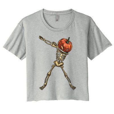 Funny Dabbing Skeleton Pumpkin Orange Lantern Print Gift Women's Crop Top Tee