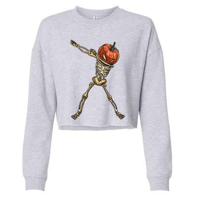 Funny Dabbing Skeleton Pumpkin Orange Lantern Print Gift Cropped Pullover Crew