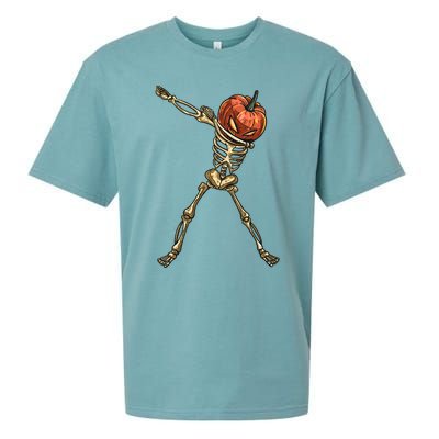 Funny Dabbing Skeleton Pumpkin Orange Lantern Print Gift Sueded Cloud Jersey T-Shirt