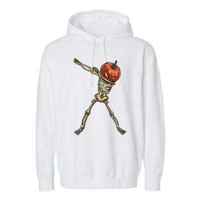 Funny Dabbing Skeleton Pumpkin Orange Lantern Print Gift Garment-Dyed Fleece Hoodie