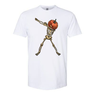 Funny Dabbing Skeleton Pumpkin Orange Lantern Print Gift Softstyle CVC T-Shirt