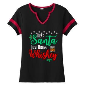 Funny Dear Santa Just Bring Whiskey Christmas Pajamas Ladies Halftime Notch Neck Tee