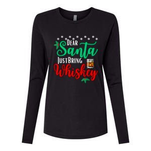 Funny Dear Santa Just Bring Whiskey Christmas Pajamas Womens Cotton Relaxed Long Sleeve T-Shirt