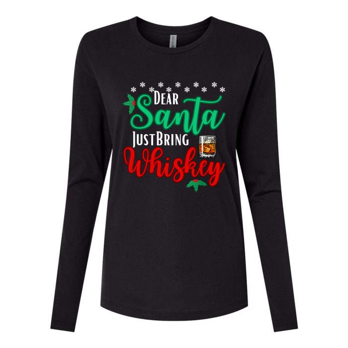 Funny Dear Santa Just Bring Whiskey Christmas Pajamas Womens Cotton Relaxed Long Sleeve T-Shirt