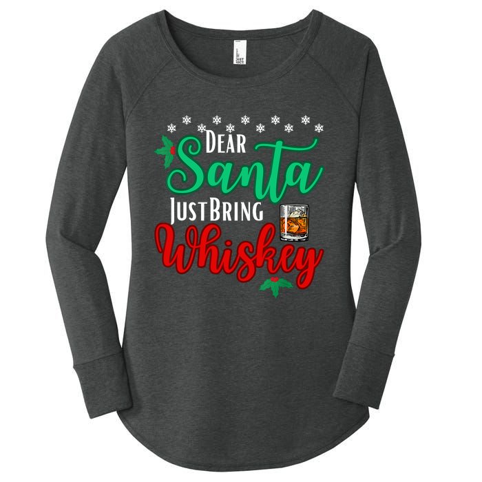 Funny Dear Santa Just Bring Whiskey Christmas Pajamas Women's Perfect Tri Tunic Long Sleeve Shirt