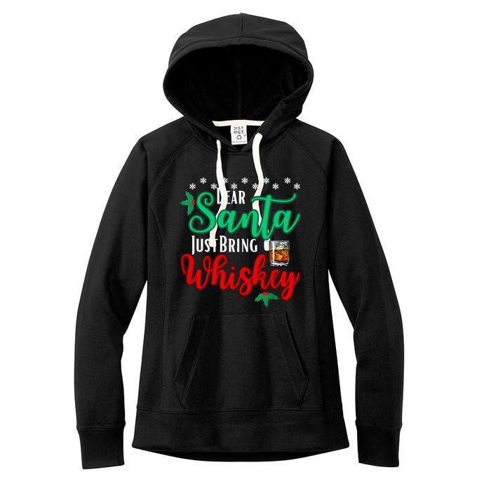 Funny Dear Santa Just Bring Whiskey Christmas Pajamas Women's Fleece Hoodie