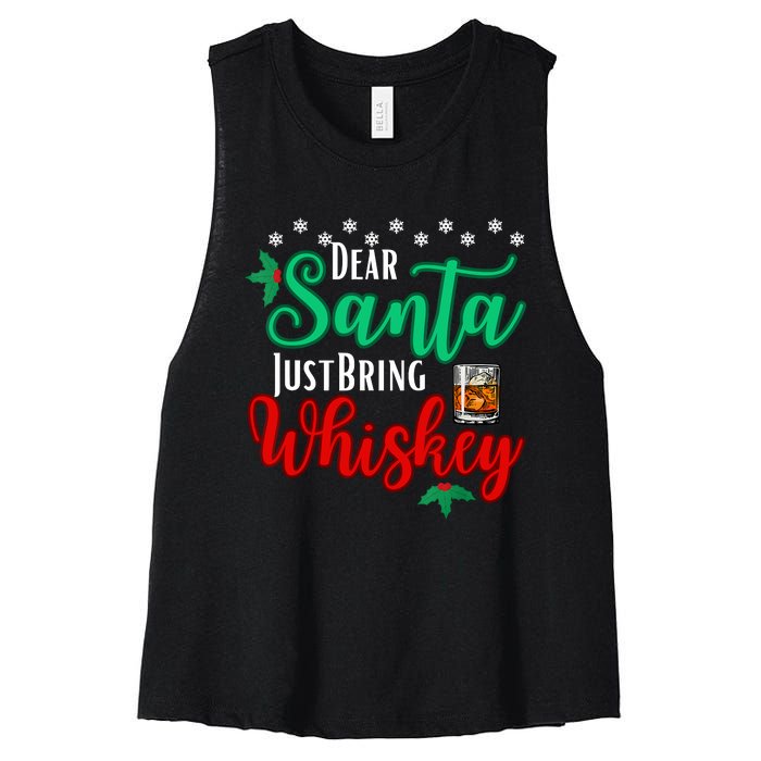 Funny Dear Santa Just Bring Whiskey Christmas Pajamas Women's Racerback Cropped Tank