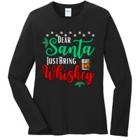 Funny Dear Santa Just Bring Whiskey Christmas Pajamas Ladies Long Sleeve Shirt