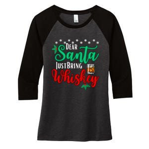 Funny Dear Santa Just Bring Whiskey Christmas Pajamas Women's Tri-Blend 3/4-Sleeve Raglan Shirt