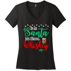 Funny Dear Santa Just Bring Whiskey Christmas Pajamas Women's V-Neck T-Shirt