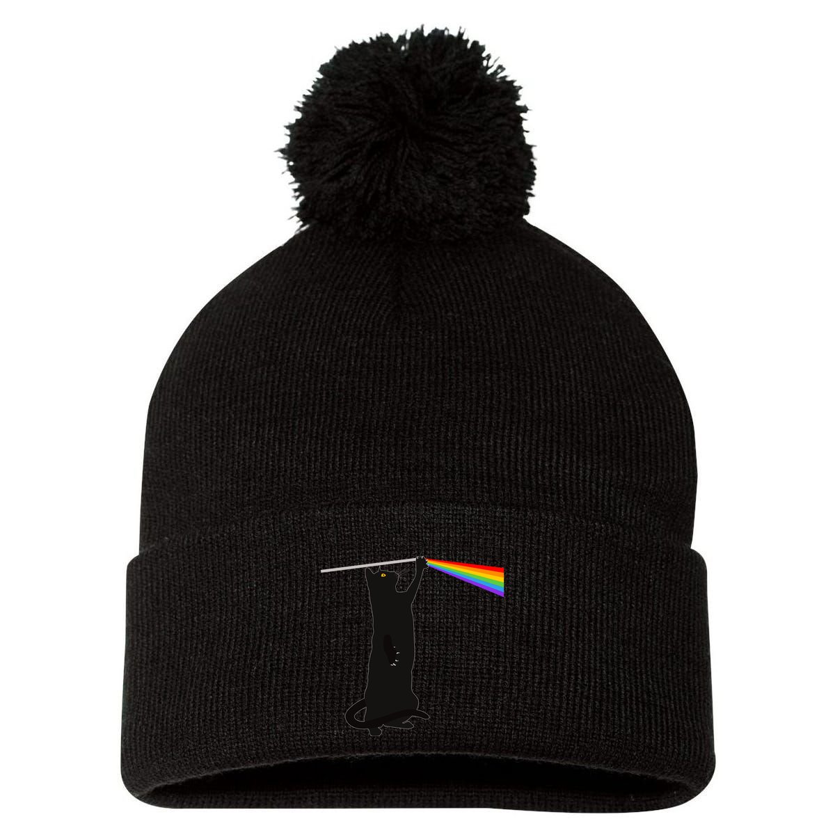 Funny Dark Side Of The Cat Pom Pom 12in Knit Beanie