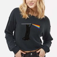 Funny Dark Side Of The Cat Cropped Pullover Crew