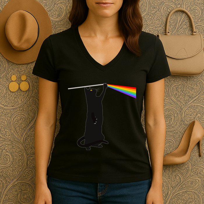 Funny Dark Side Of The Cat Women's V-Neck T-Shirt