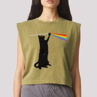 Funny Dark Side Of The Cat Garment-Dyed Women's Muscle Tee