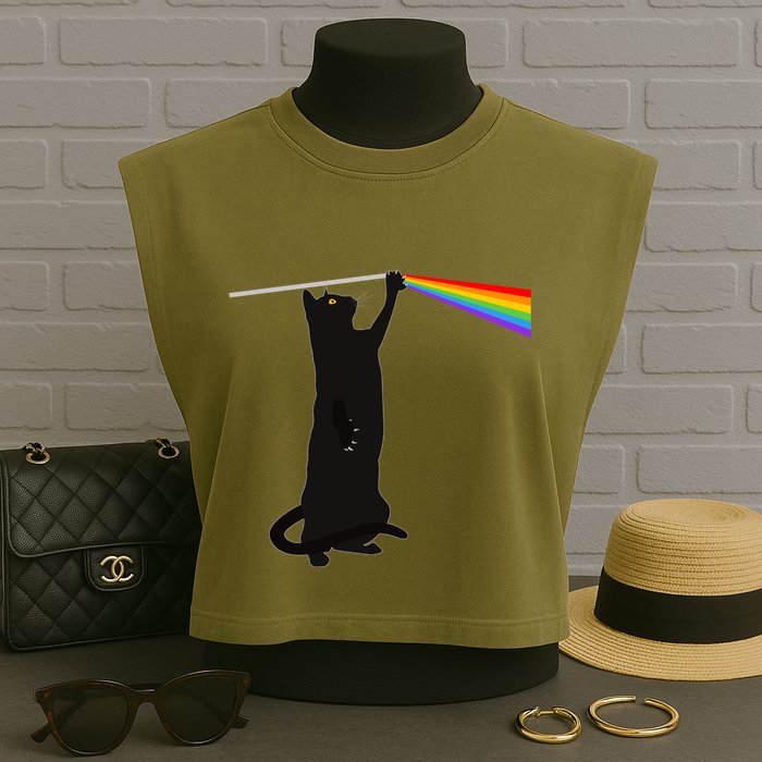 Funny Dark Side Of The Cat Garment-Dyed Women's Muscle Tee