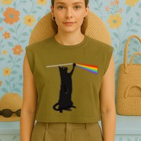 Funny Dark Side Of The Cat Garment-Dyed Women's Muscle Tee