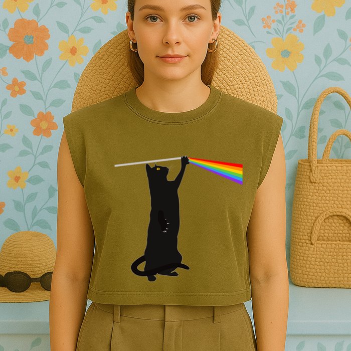 Funny Dark Side Of The Cat Garment-Dyed Women's Muscle Tee