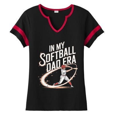 FatherS Day Softball In My Softball Dad Era Softball Parent Gift Ladies Halftime Notch Neck Tee