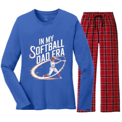 FatherS Day Softball In My Softball Dad Era Softball Parent Gift Women's Long Sleeve Flannel Pajama Set 