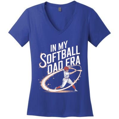 FatherS Day Softball In My Softball Dad Era Softball Parent Gift Women's V-Neck T-Shirt