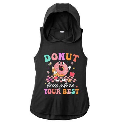 Funny Donut Stress Just Do Your Best Test Day Ladies PosiCharge Tri-Blend Wicking Draft Hoodie Tank