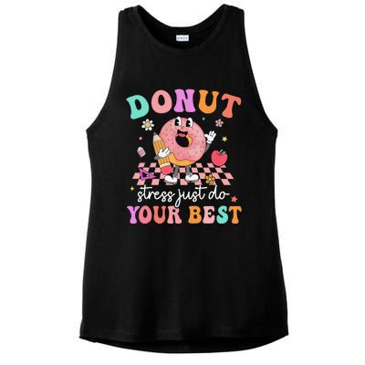 Funny Donut Stress Just Do Your Best Test Day Ladies PosiCharge Tri-Blend Wicking Tank