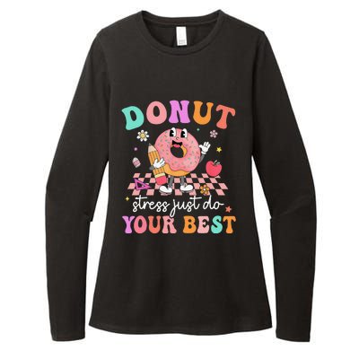 Funny Donut Stress Just Do Your Best Test Day Womens CVC Long Sleeve Shirt