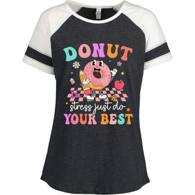 Funny Donut Stress Just Do Your Best Test Day Enza Ladies Jersey Colorblock Tee