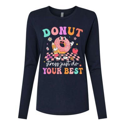 Funny Donut Stress Just Do Your Best Test Day Womens Cotton Relaxed Long Sleeve T-Shirt