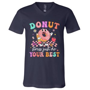 Funny Donut Stress Just Do Your Best Test Day V-Neck T-Shirt