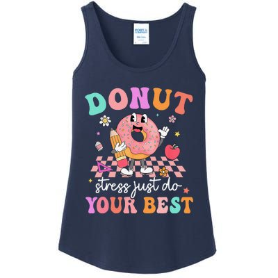 Funny Donut Stress Just Do Your Best Test Day Ladies Essential Tank