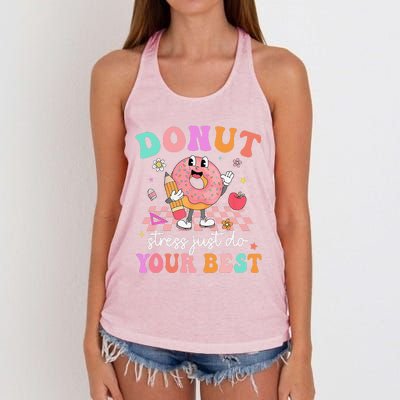 Funny Donut Stress Just Do Your Best Test Day Women's Knotted Racerback Tank