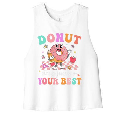 Funny Donut Stress Just Do Your Best Test Day Women's Racerback Cropped Tank