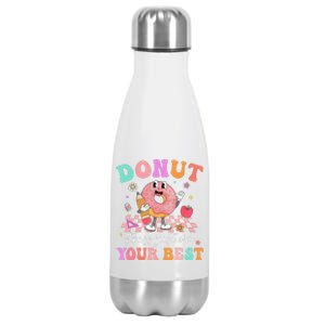 Funny Donut Stress Just Do Your Best Test Day Stainless Steel Insulated Water Bottle