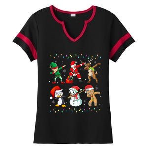 Festive Dabbing Santa Elf Friends Holiday Presents Ladies Halftime Notch Neck Tee