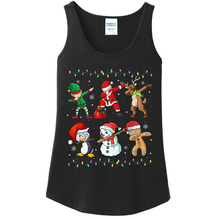 Festive Dabbing Santa Elf Friends Holiday Presents Ladies Essential Tank