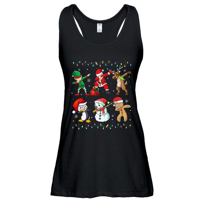 Festive Dabbing Santa Elf Friends Holiday Presents Ladies Essential Flowy Tank