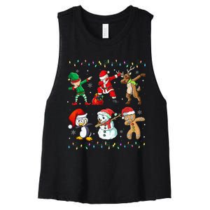 Festive Dabbing Santa Elf Friends Holiday Presents Women's Racerback Cropped Tank