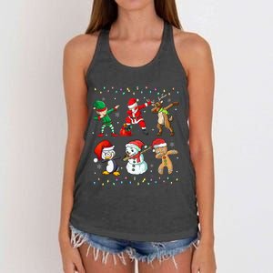 Festive Dabbing Santa Elf Friends Holiday Presents Women's Knotted Racerback Tank