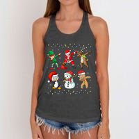 Festive Dabbing Santa Elf Friends Holiday Presents Women's Knotted Racerback Tank