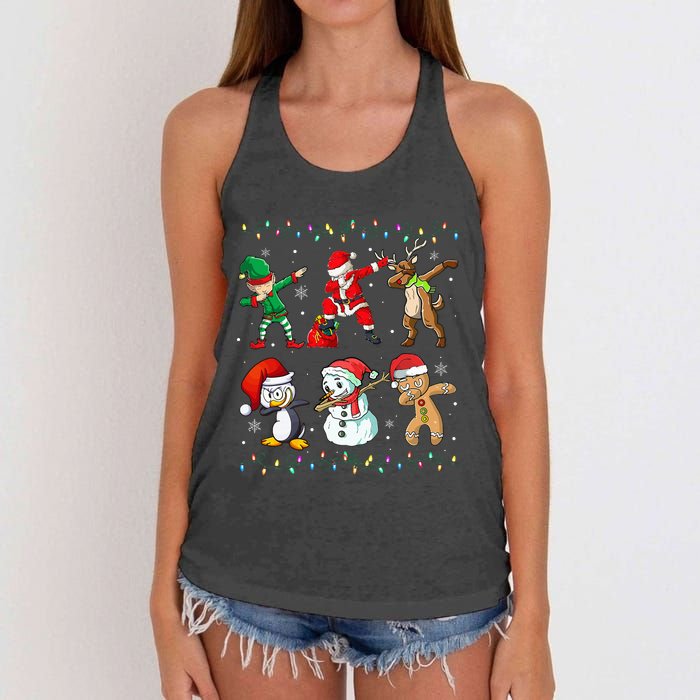 Festive Dabbing Santa Elf Friends Holiday Presents Women's Knotted Racerback Tank