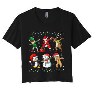 Festive Dabbing Santa Elf Friends Holiday Presents Women's Crop Top Tee