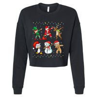 Festive Dabbing Santa Elf Friends Holiday Presents Cropped Pullover Crew